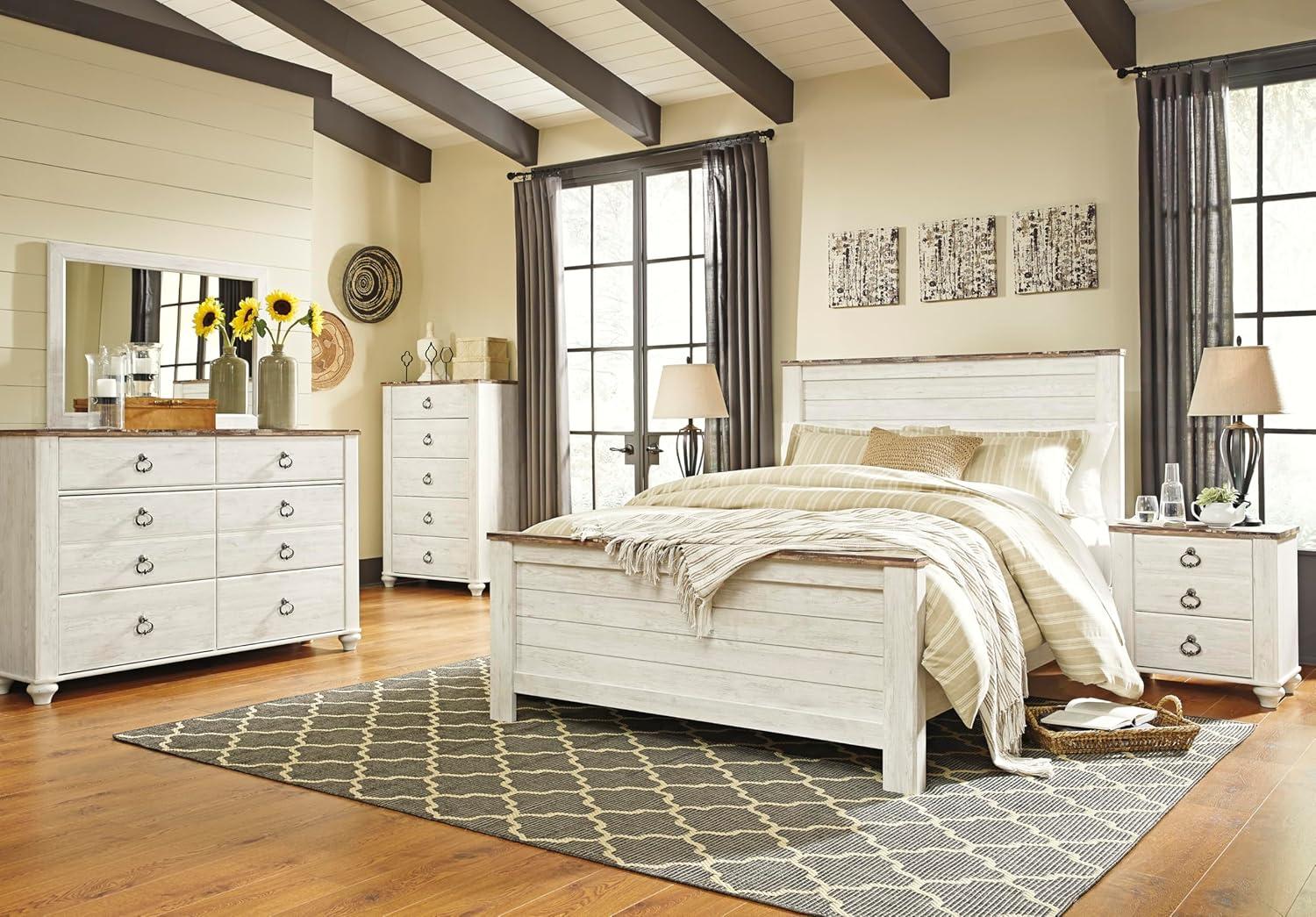imageSignature Design by Ashley Willowton Coastal Sleigh Bed Foundation or Box Spring Needed King BeigeWhitewash