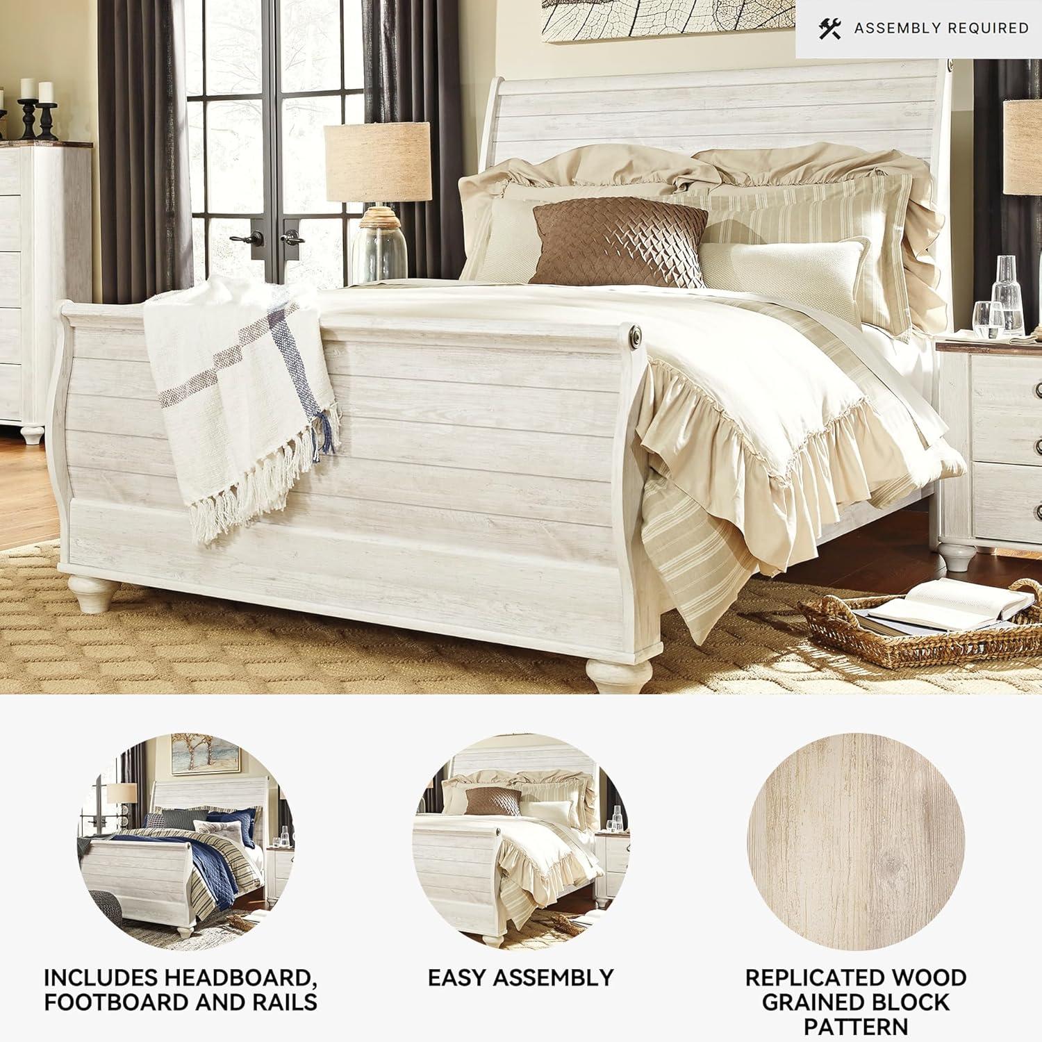 imageSignature Design by Ashley Willowton Coastal Sleigh Bed Foundation or Box Spring Needed King BeigeWhitewash