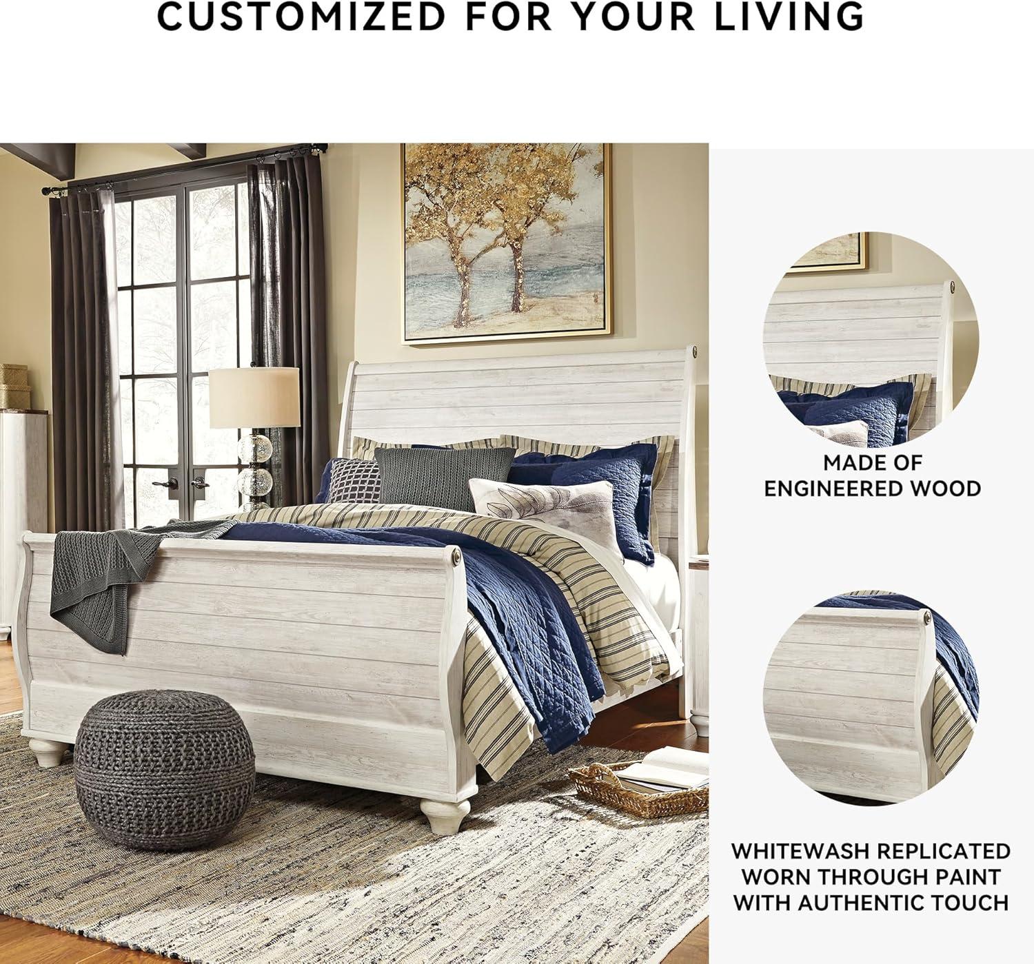 imageSignature Design by Ashley Willowton Coastal Sleigh Bed Foundation or Box Spring Needed King BeigeWhitewash