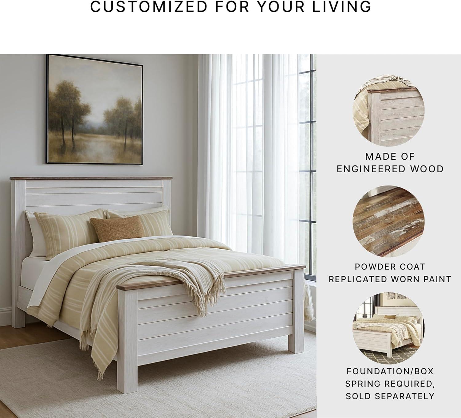 imageSignature Design by Ashley Willowton Coastal Sleigh Bed Foundation or Box Spring Needed King BeigeWhitewash