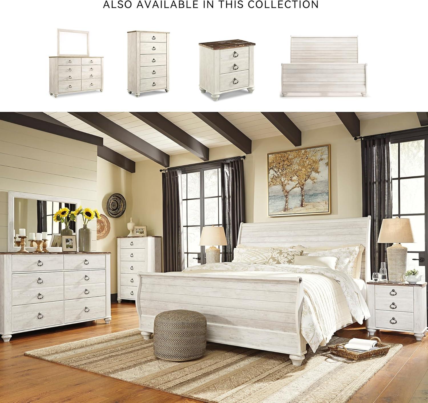 imageSignature Design by Ashley Willowton Coastal Sleigh Bed Foundation or Box Spring Needed King BeigeWhitewash