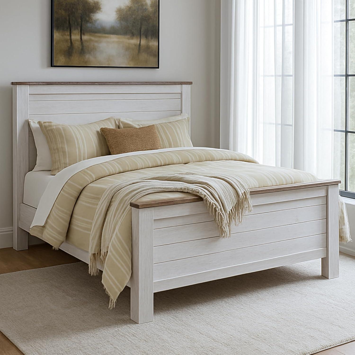imageSignature Design by Ashley Willowton Coastal Sleigh Bed Foundation or Box Spring Needed King BeigeWhitewash