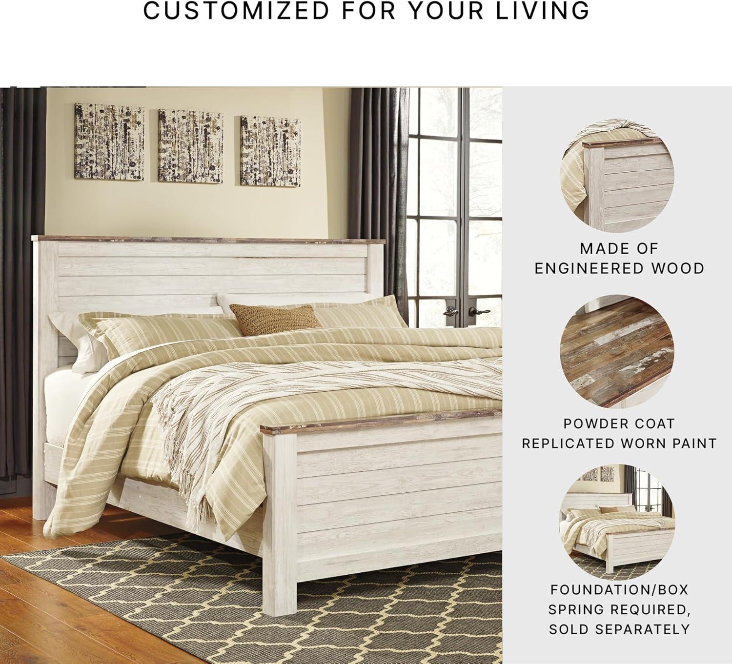 imageSignature Design by Ashley Willowton Coastal Sleigh Bed Foundation or Box Spring Needed King BeigeWhitewash