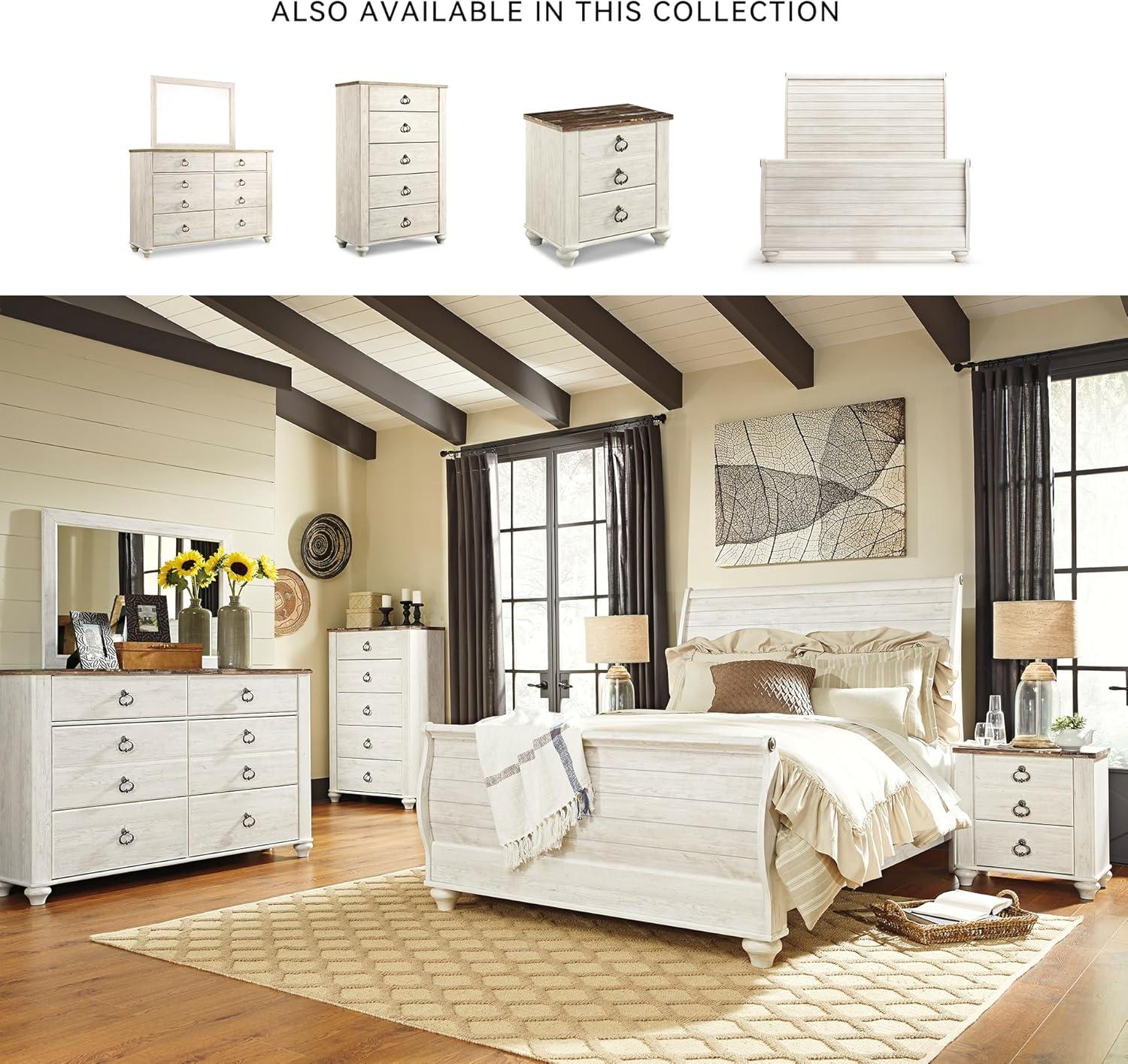 imageSignature Design by Ashley Willowton Coastal Sleigh Bed Foundation or Box Spring Needed King BeigeWhitewash