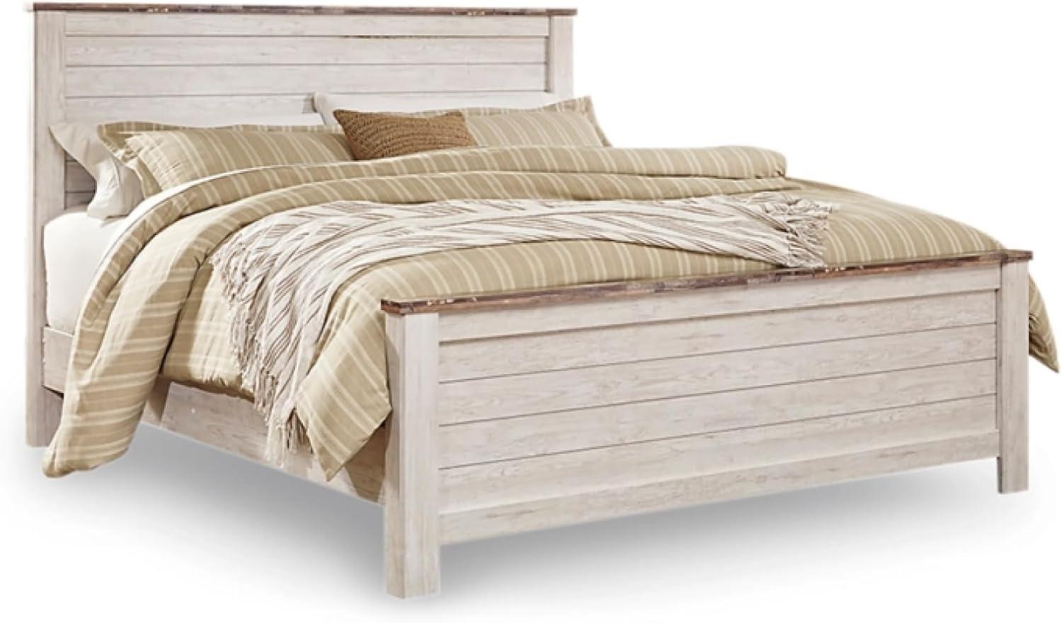 imageSignature Design by Ashley Willowton Coastal Sleigh Bed Foundation or Box Spring Needed King BeigeWhitewash