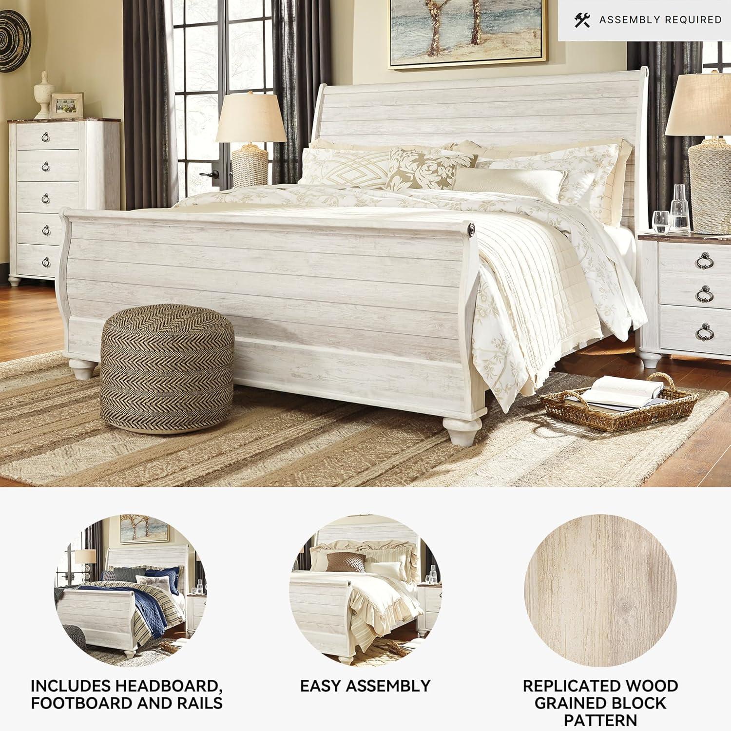 imageSignature Design by Ashley Willowton Coastal Sleigh Bed Foundation or Box Spring Needed King BeigeWhitewash