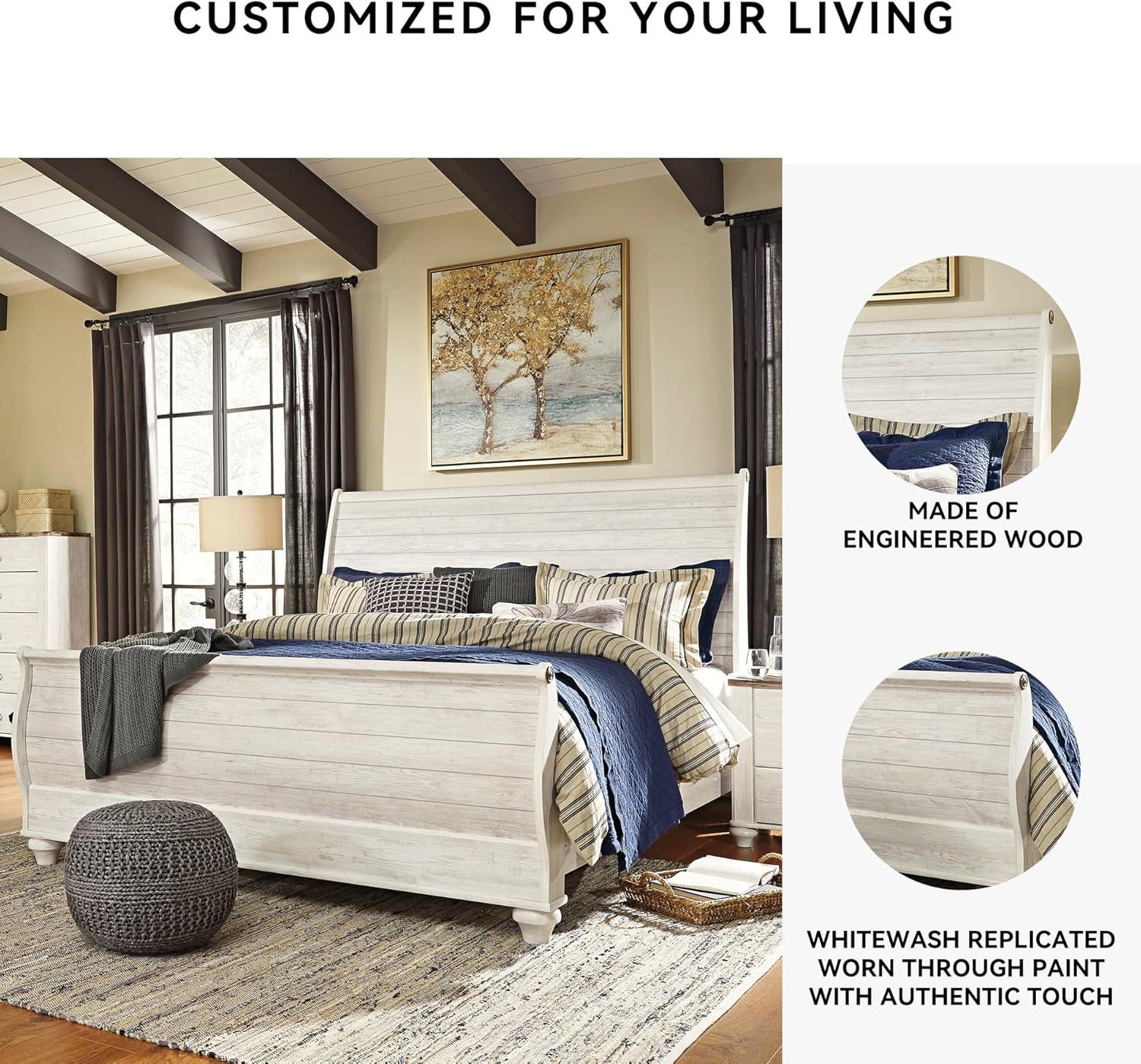 imageSignature Design by Ashley Willowton Coastal Sleigh Bed Foundation or Box Spring Needed King BeigeWhitewash