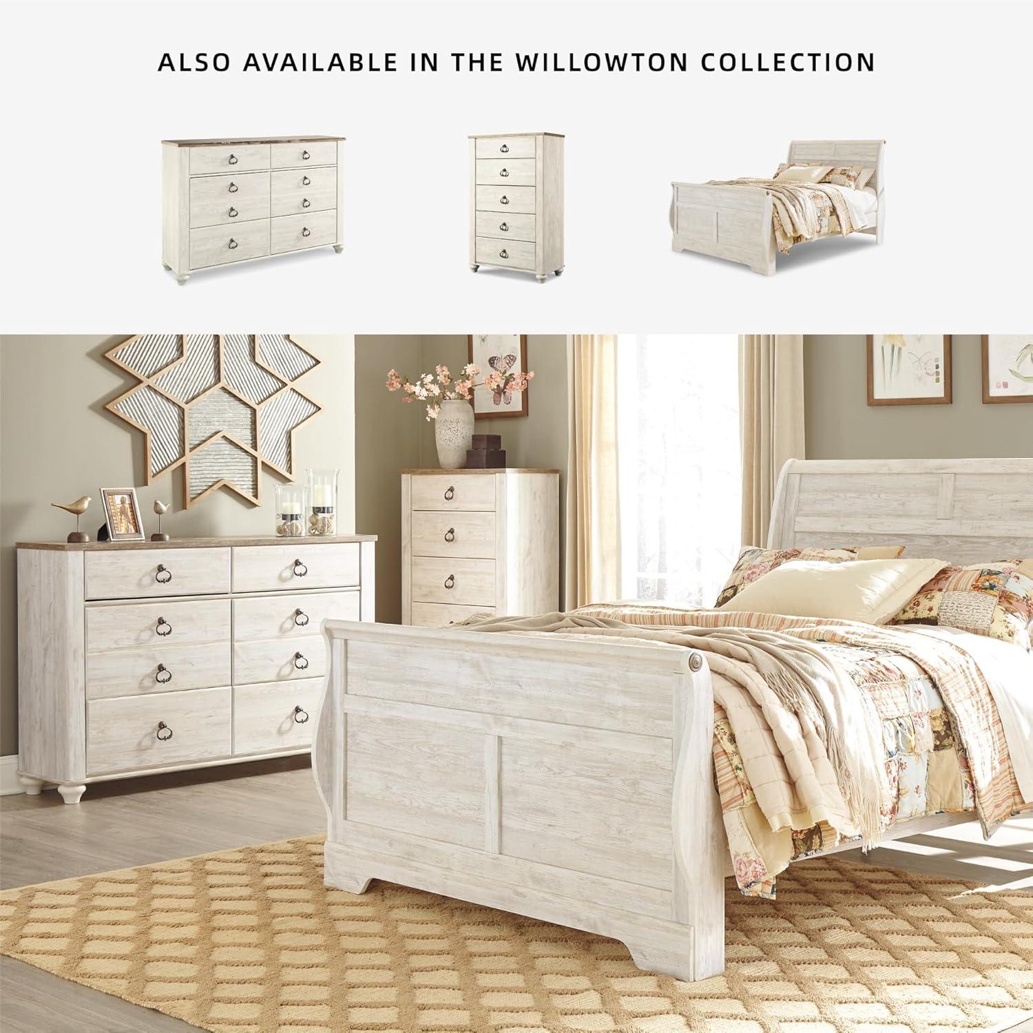 imageSignature Design by Ashley Willowton Coastal Sleigh Bed Foundation or Box Spring Needed King BeigeWhitewash