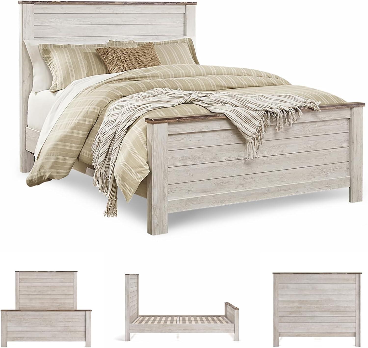 imageSignature Design by Ashley Willowton Coastal Sleigh Bed Foundation or Box Spring Needed King BeigeWhitewash