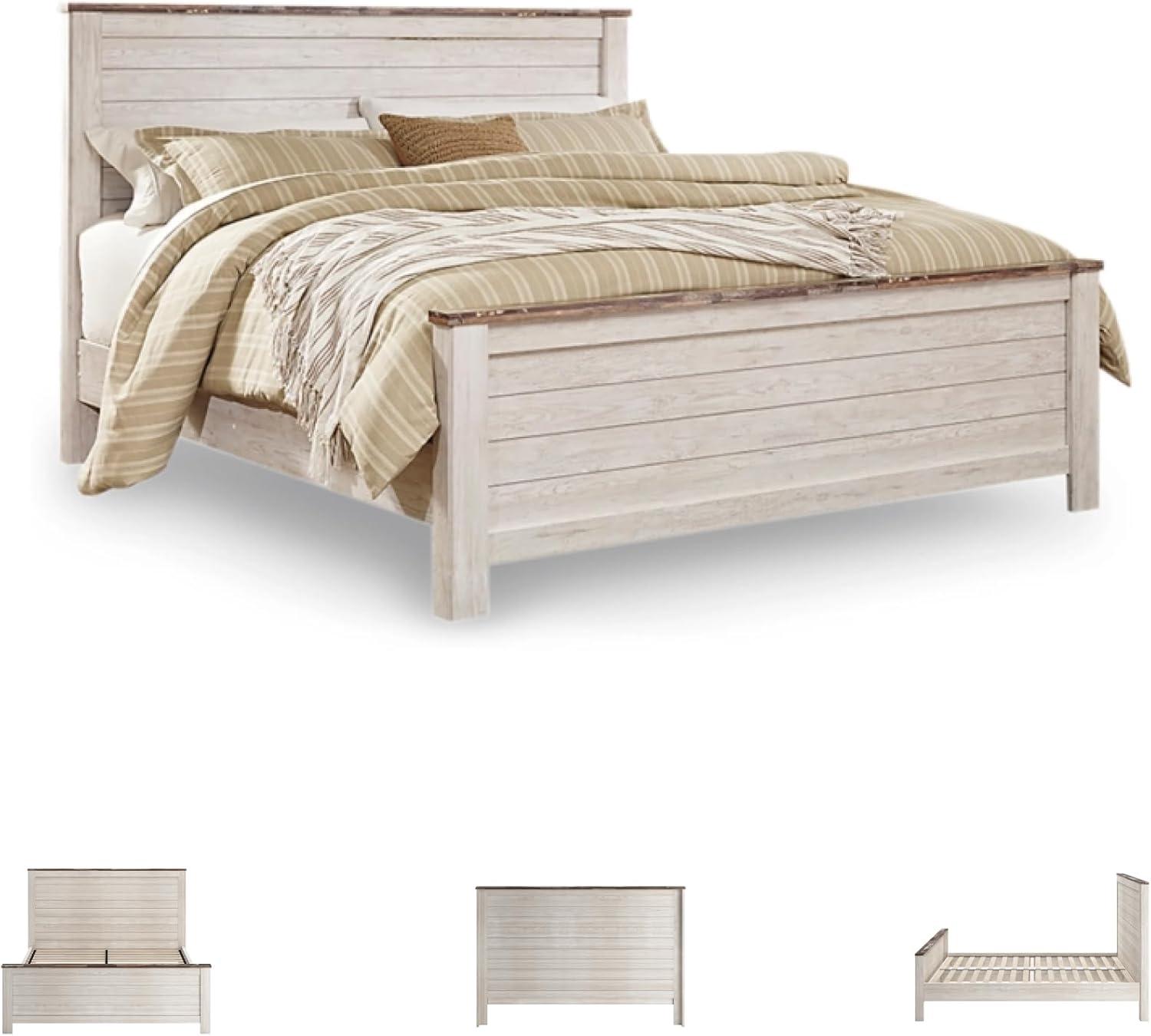 imageSignature Design by Ashley Willowton Coastal Sleigh Bed Foundation or Box Spring Needed King BeigeWhitewash