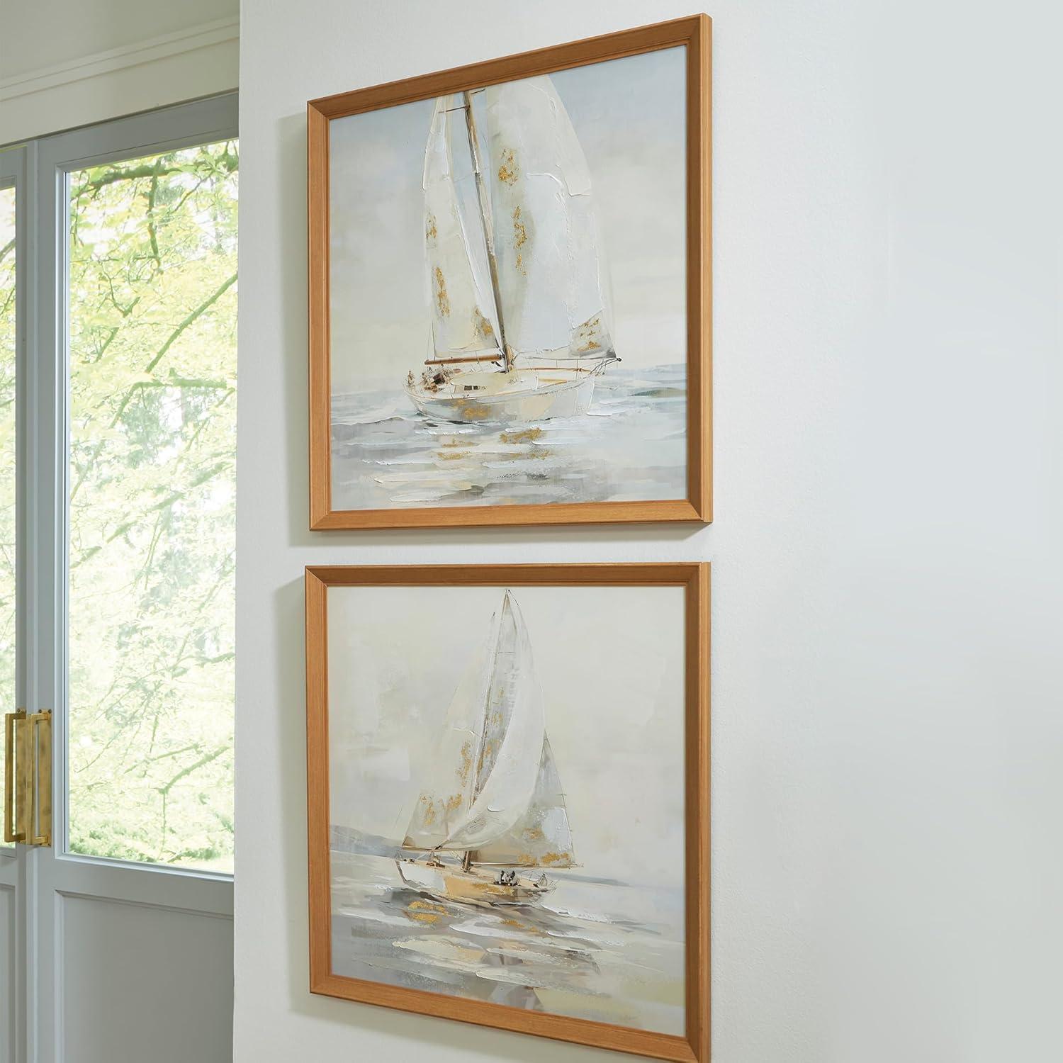 imageSignature Design by Ashley Winbrook Coastal Hand Painted Wall Art Set 30 x 30 Inches Set of 2 Beige amp Light Gray