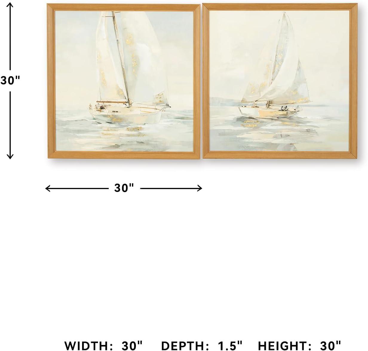 imageSignature Design by Ashley Winbrook Coastal Hand Painted Wall Art Set 30 x 30 Inches Set of 2 Beige amp Light Gray