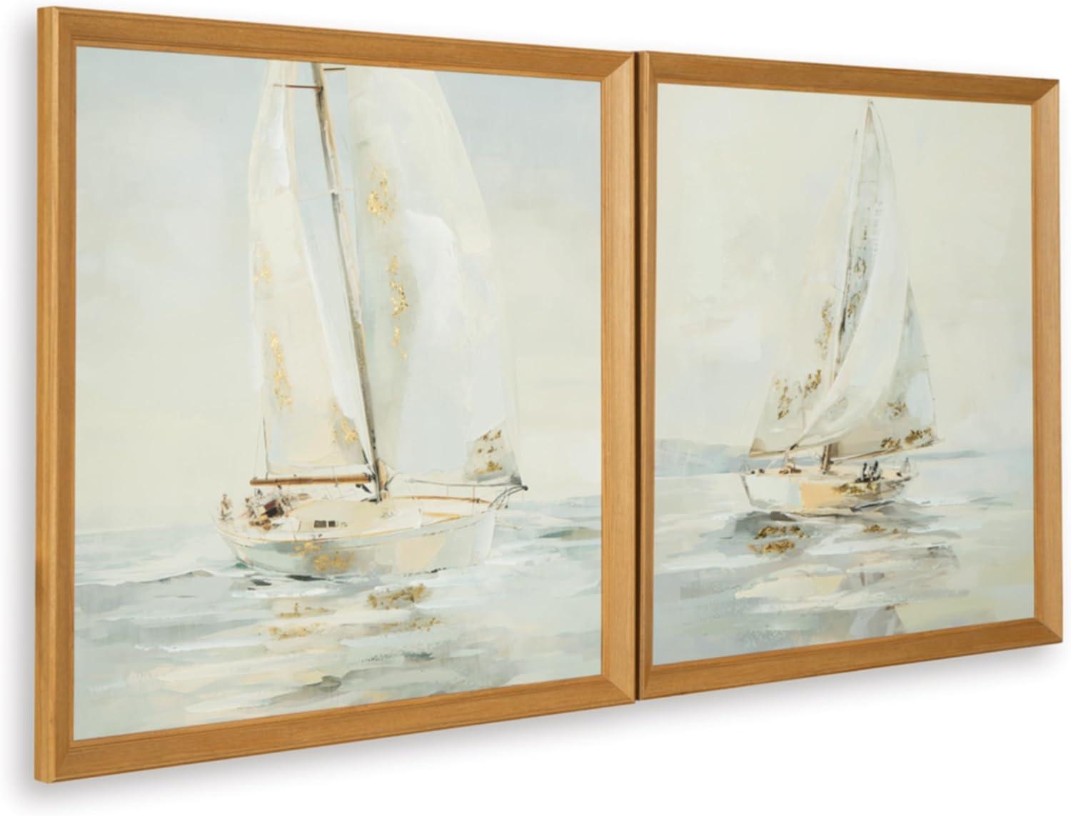 imageSignature Design by Ashley Winbrook Coastal Hand Painted Wall Art Set 30 x 30 Inches Set of 2 Beige amp Light Gray