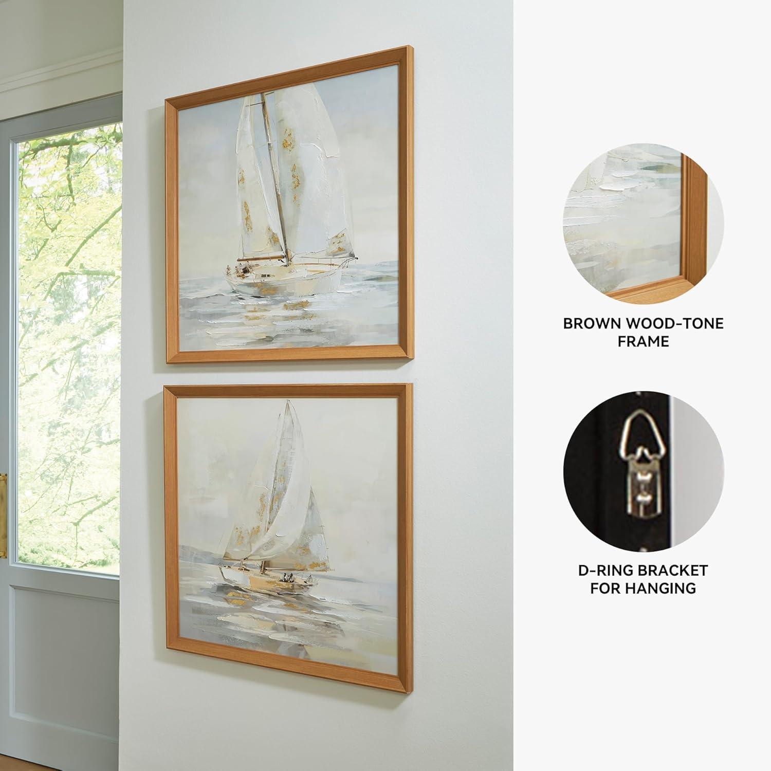 imageSignature Design by Ashley Winbrook Coastal Hand Painted Wall Art Set 30 x 30 Inches Set of 2 Beige amp Light Gray