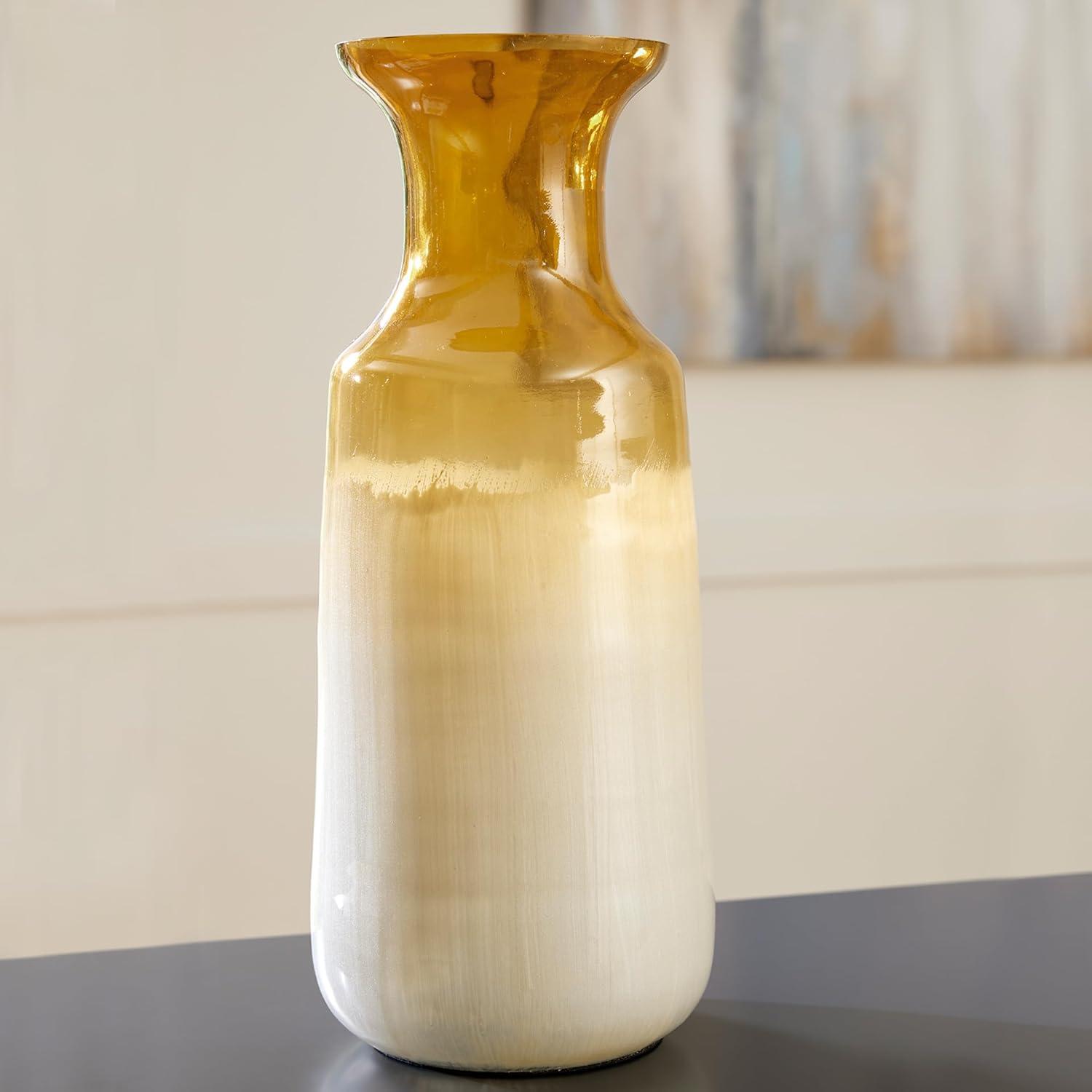 imageSignature Design by Ashley Wynburg Contemporary Indoor HandPainted Glass Vase White amp Light BrownLarge