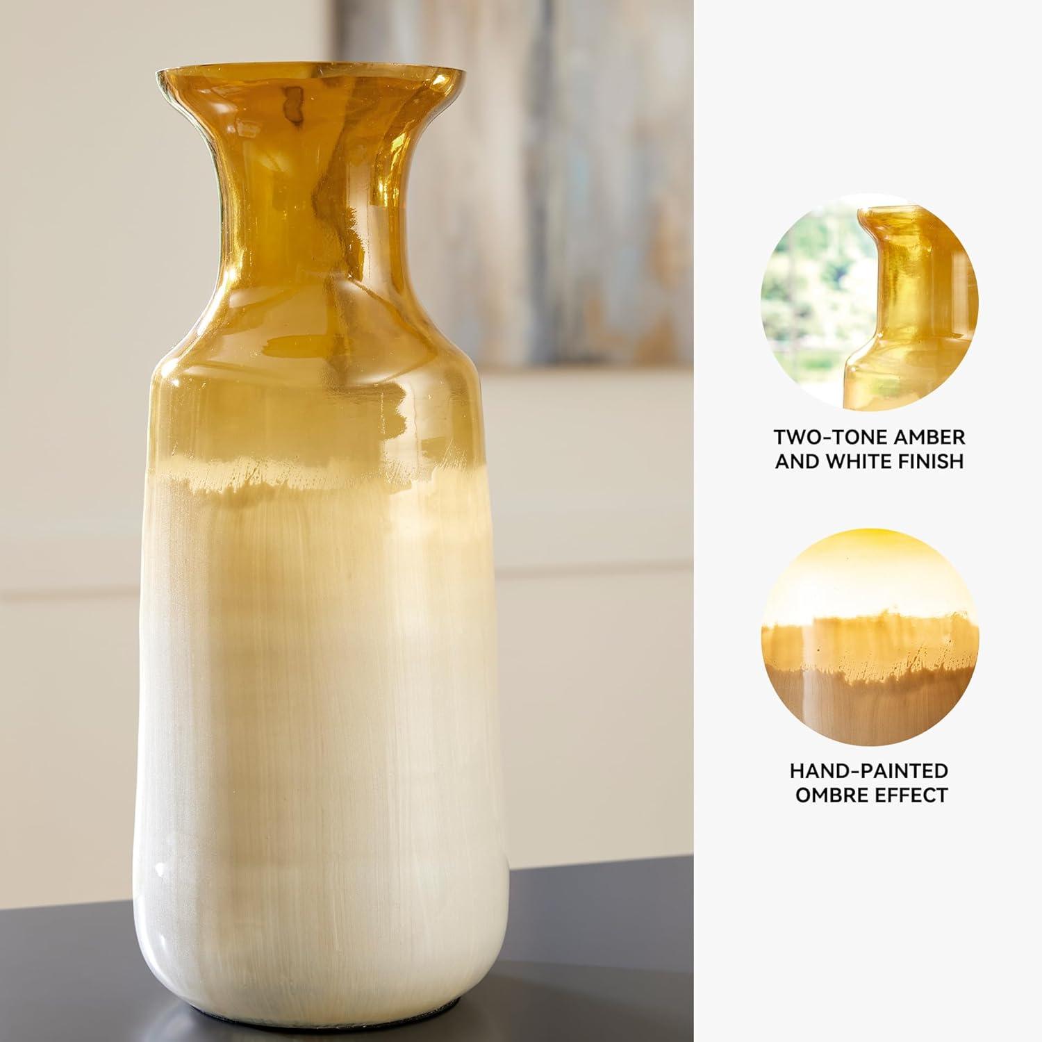 imageSignature Design by Ashley Wynburg Contemporary Indoor HandPainted Glass Vase White amp Light BrownLarge