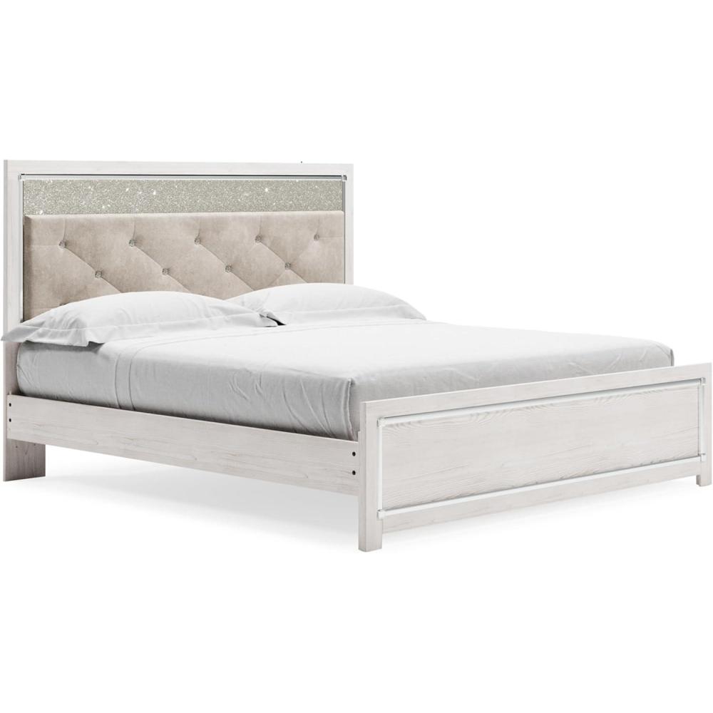 imageSignature Design by Ashley Altyra Modern King Tufted Panel Bookcase Bed Foundation or Box Spring Not Needed WhiteKing Panel Bedwith Rails
