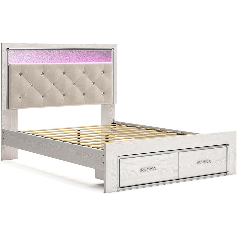 imageSignature Design by Ashley Altyra Modern King Tufted Panel Bookcase Bed Foundation or Box Spring Not Needed WhiteQueen Storage Bed