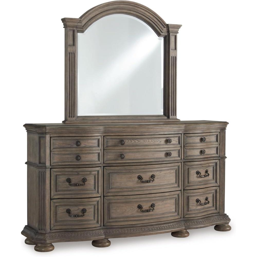 imageSignature Design by Ashley Ardenfield Traditional 9Drawer Dresser and Mirror with Safety Stop and FeltLined Top Drawer Dark BrownDresser and Mirror