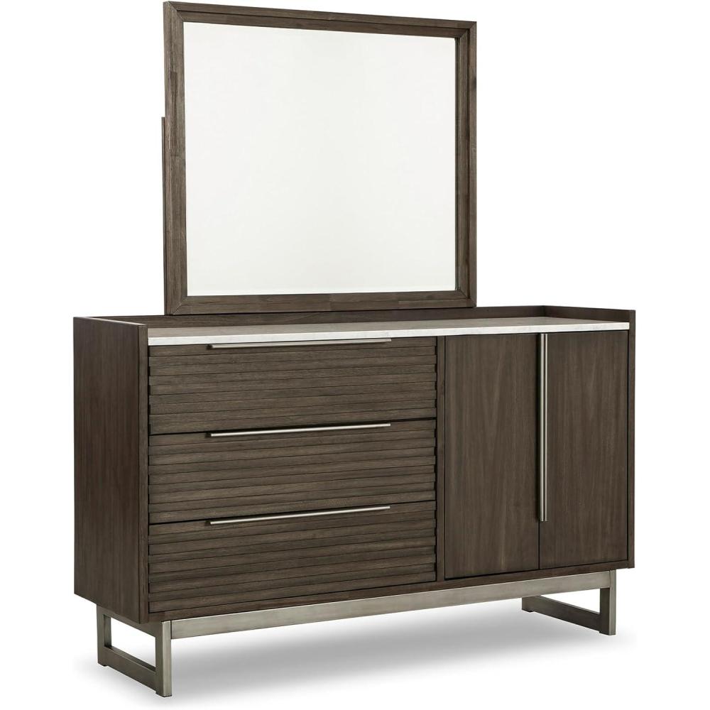 imageSignature Design by Ashley Arkenton Contemporary King Panel Bed with Dual USB Charging Ports Foundation or Box Spring Needed Dark BrownDresser and Mirror