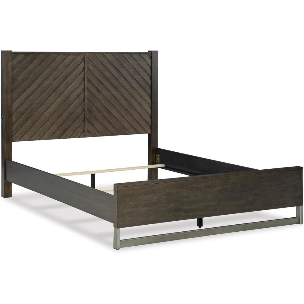 imageSignature Design by Ashley Arkenton Contemporary King Panel Bed with Dual USB Charging Ports Foundation or Box Spring Needed Dark BrownQueen Panel Bed