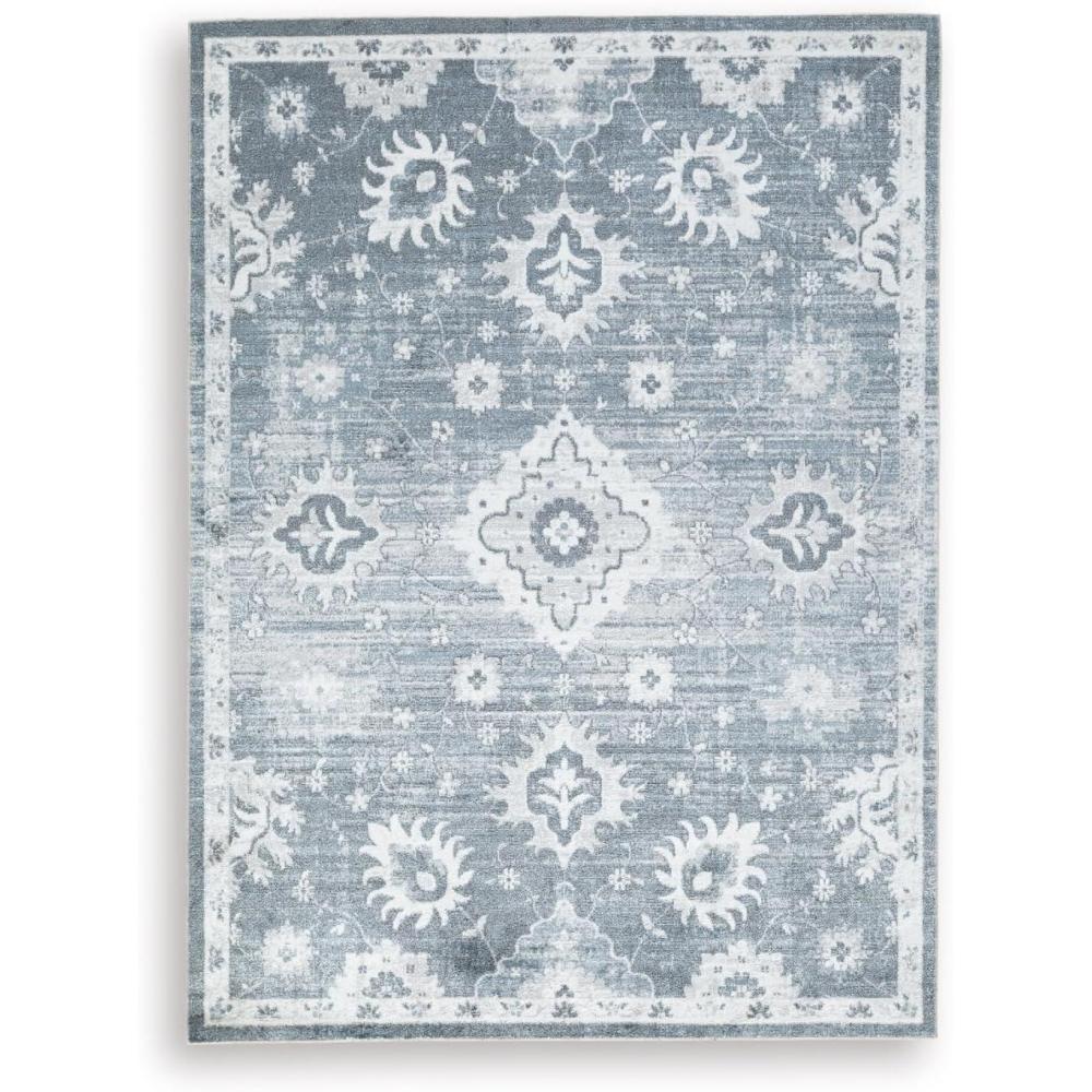 imageSignature Design by Ashley Avanworths Boho Indoor Floral Rectangular 8 x 10 Machine Washable Area Rug Blue amp Beige