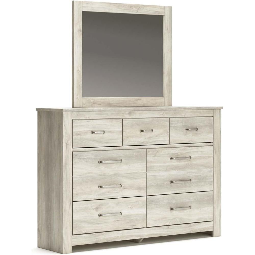 imageSignature Design by Ashley Bellaby Farmhouse Queen Crossbuck Panel Bed Foundation or Box Spring Needed WhitewashDresser and Mirror