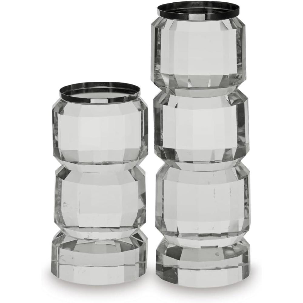imageSignature Design by Ashley Brentley Contemporary Crystal and Metal Pillar Candle Holder Set Set of 2 Chrome