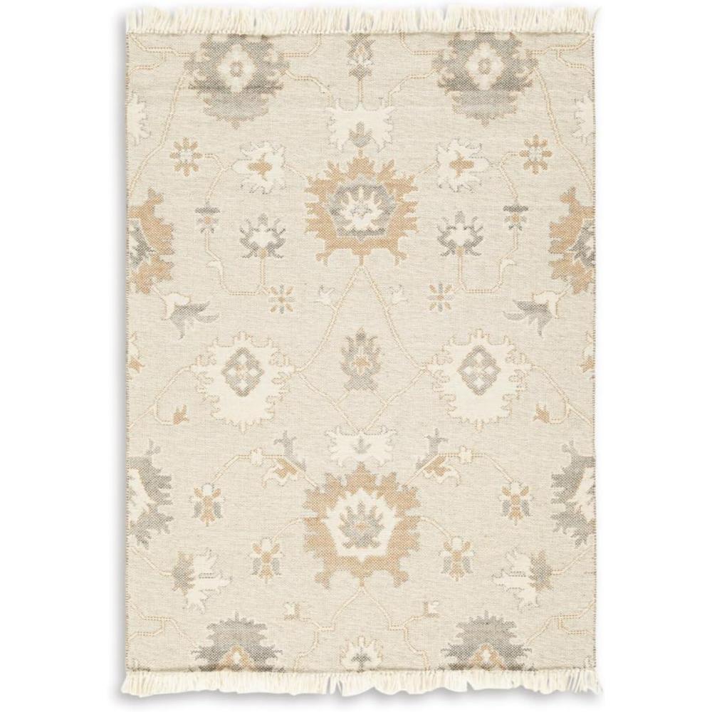 imageSignature Design by Ashley Calkin Vintage Indoor Floral Handmade Wool Blend 5 x 7 Rug with Fringe Design Beige amp Light Brown5 x 75 Rectangular