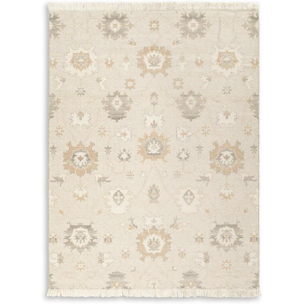 imageSignature Design by Ashley Calkin Vintage Indoor Floral Handmade Wool Blend 5 x 7 Rug with Fringe Design Beige amp Light Brown79 x 105 Rectangular