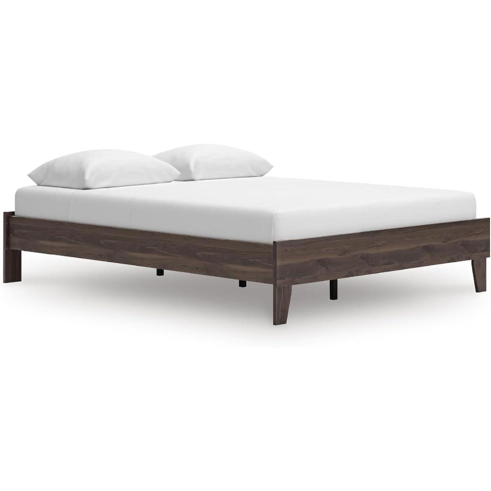 imageSignature Design by Ashley Calverson Modern Platform Bed Foundation or Box Spring Not Needed King Dark BrownMocha Brown