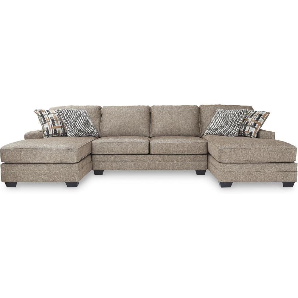 imageSignature Design by Ashley Cannonbrook Transitional UShaped RightArm Facing 3Piece Sectional with Chaise Loose Seat Cushions and 6 Accent Pillows Dark BrownSymmetrical