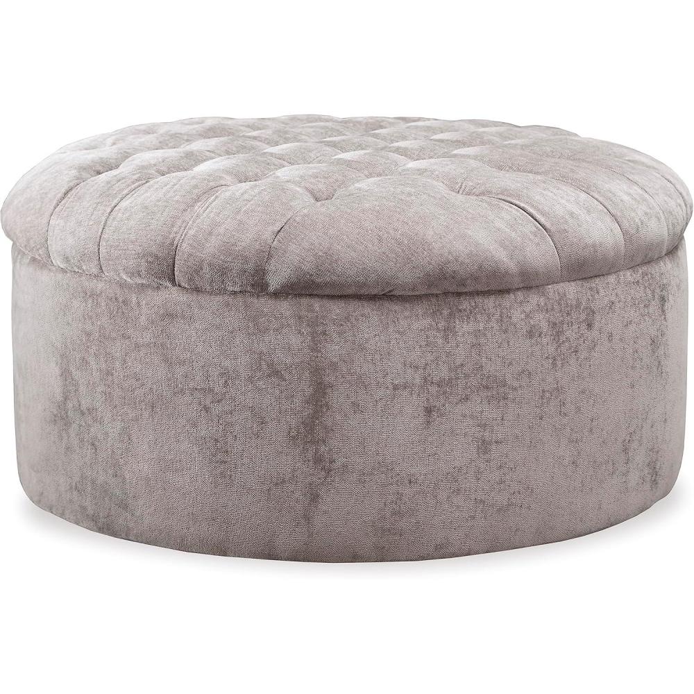 imageSignature Design by Ashley Carnaby Velvet Tufted Glam Round Oversized Ottoman Silver