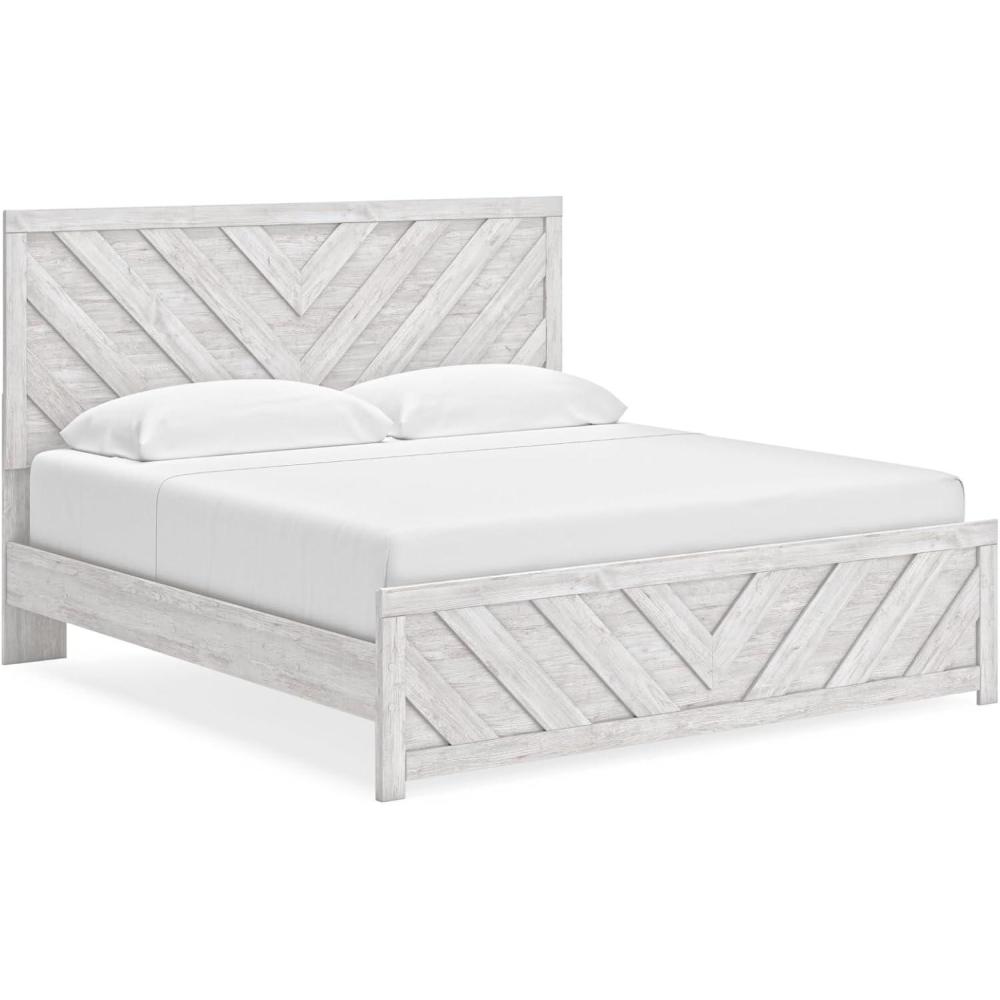 imageSignature Design by Ashley Cayboni Farmhouse Twin Panel Bed Foundation or Box Spring Needed WhitewashKing Panel Bed