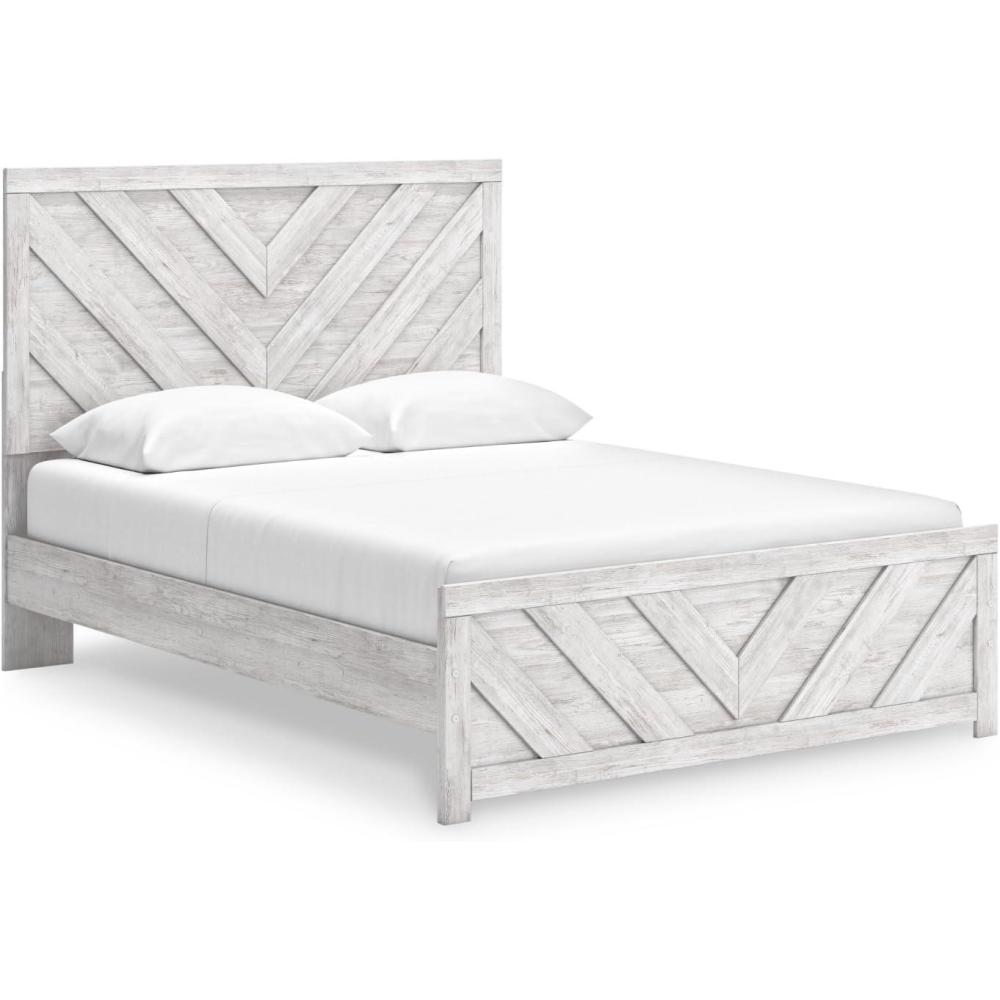 imageSignature Design by Ashley Cayboni Farmhouse Twin Panel Bed Foundation or Box Spring Needed WhitewashQueen Panel Bed
