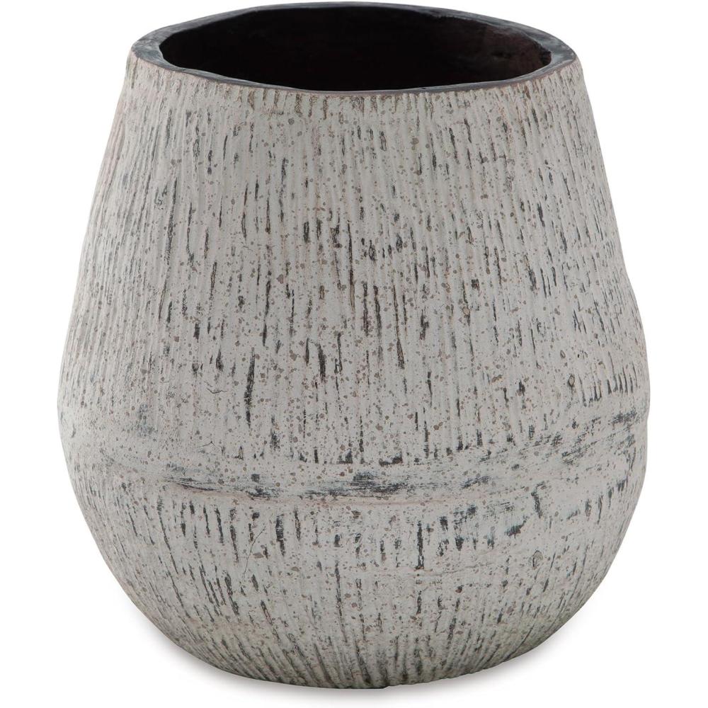 imageSignature Design by Ashley Claymount Casual Indoor Abstract Paper Composite Tabletop Vase with Wide Mouth White amp Light BrownWhite Light Brown