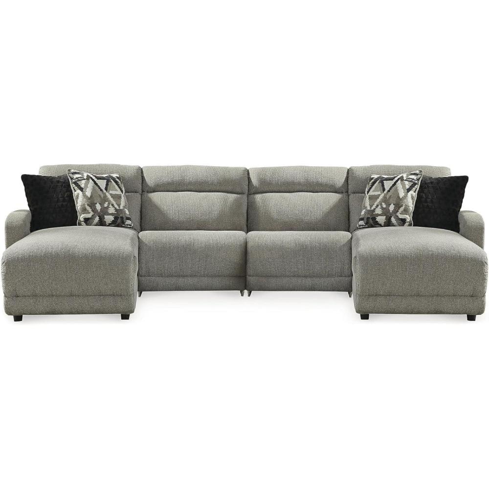 imageSignature Design by Ashley Colleyville Contemporary Wall Hugger U Shaped 4Piece Power Reclining Sectional with Chaise 4 Accent Pillows and USB Ports GrayU Shaped