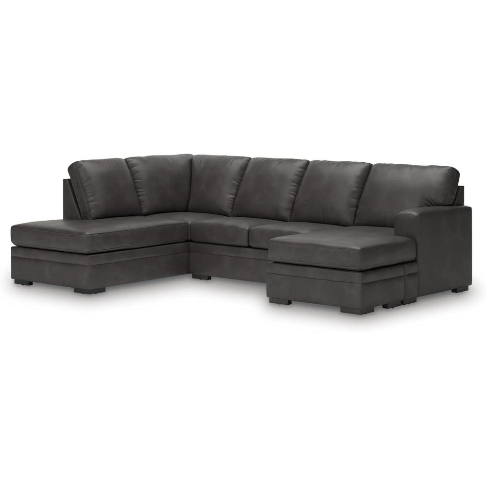 imageSignature Design by Ashley Dara Park UShape LeftArm Facing Contemporary Faux Leather 2Piece Sectional with Chaise and Removable Cushion and Gray
