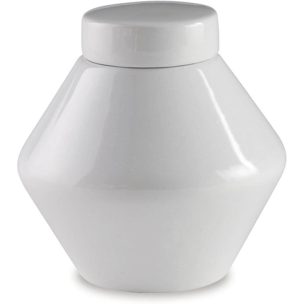 imageSignature Design by Ashley Domina Modern 9 Indoor amp Outdoor Ceramic Jar with Removable Lid White9 in