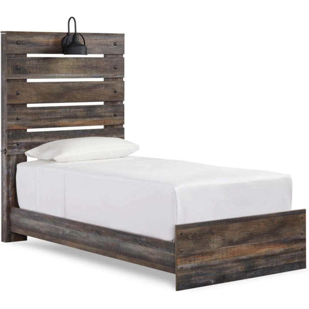 imageSignature Design by Ashley Drystan Rustic Queen Bookcase Bed with 4 Storage Drawers Open Cubbies and LED Light Foundation or Box Spring Not Needed Dark Brown amp GrayTwin