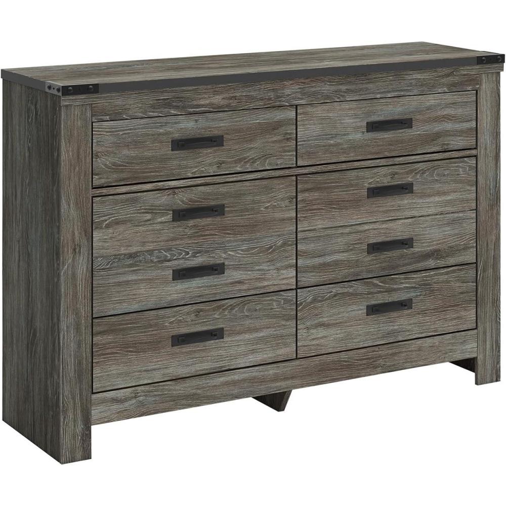 imageSignature Design by Ashley Frandern Rustic 6 Drawer Dresser with Easy Glide and Safety Stop Gray