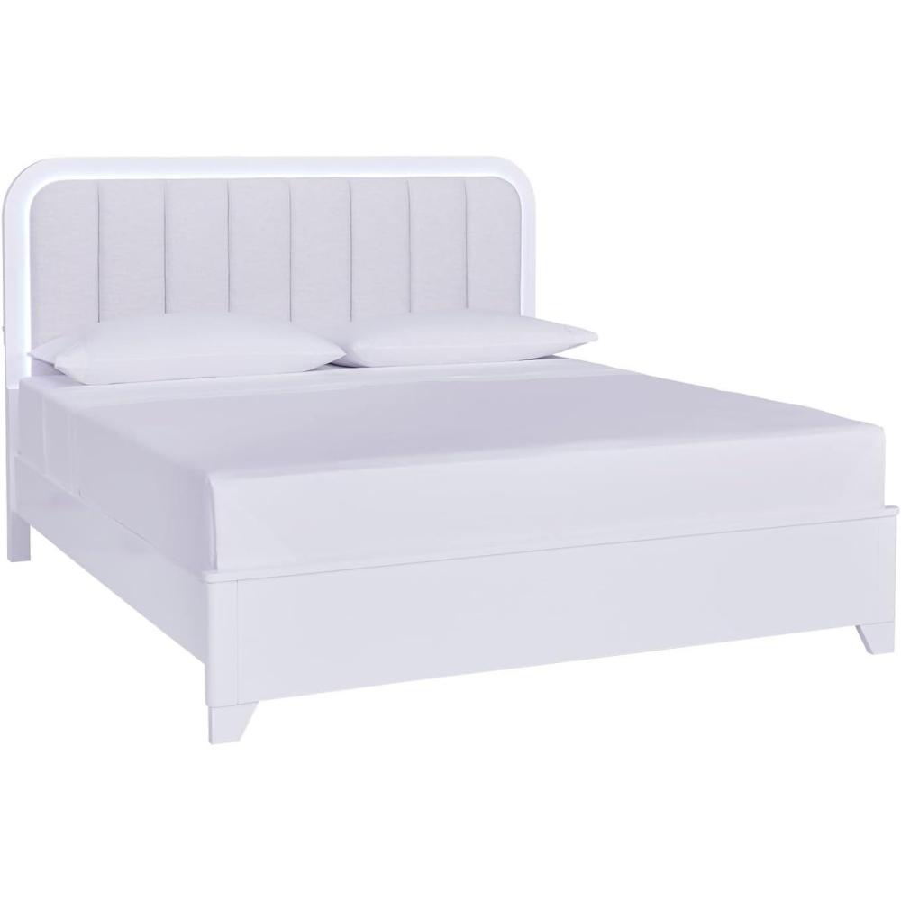 imageSignature Design by Ashley Frostlyn Modern Upholstered Panel Platform Bed with LED Lighting Foundation or Box Spring Not Needed California King White