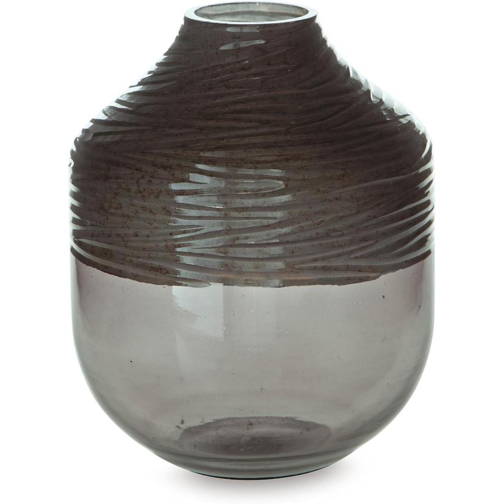 imageSignature Design by Ashley Harpwick Modern Indoor Glass Vase with HandCarved Top GrayMedium