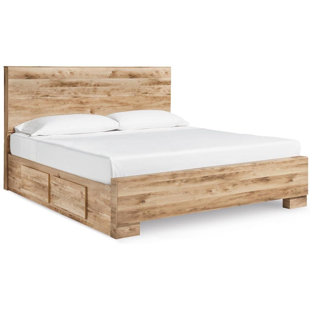 imageSignature Design by Ashley Hyanna Rustic King Platform Bed with 2 Side Storage Drawer Foundation or Box Spring Not Needed Light BrownKing