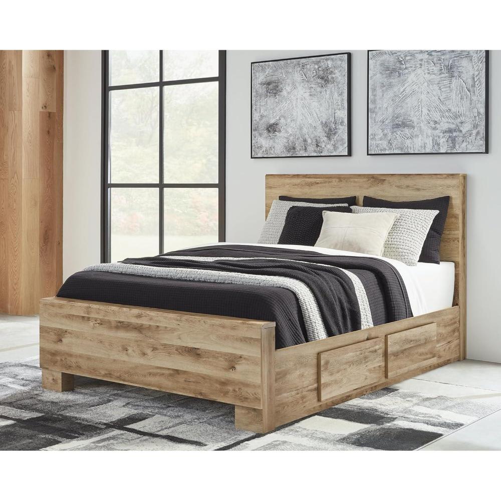 imageSignature Design by Ashley Hyanna Rustic King Platform Bed with 2 Side Storage Drawer Foundation or Box Spring Not Needed Light BrownQueen
