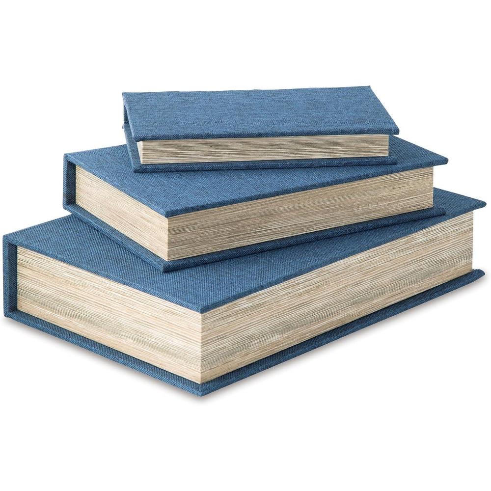 imageSignature Design by Ashley Jolina Vintage Box Set with Hinged Top and Velvet Lining Set of 3 Blue amp Beige