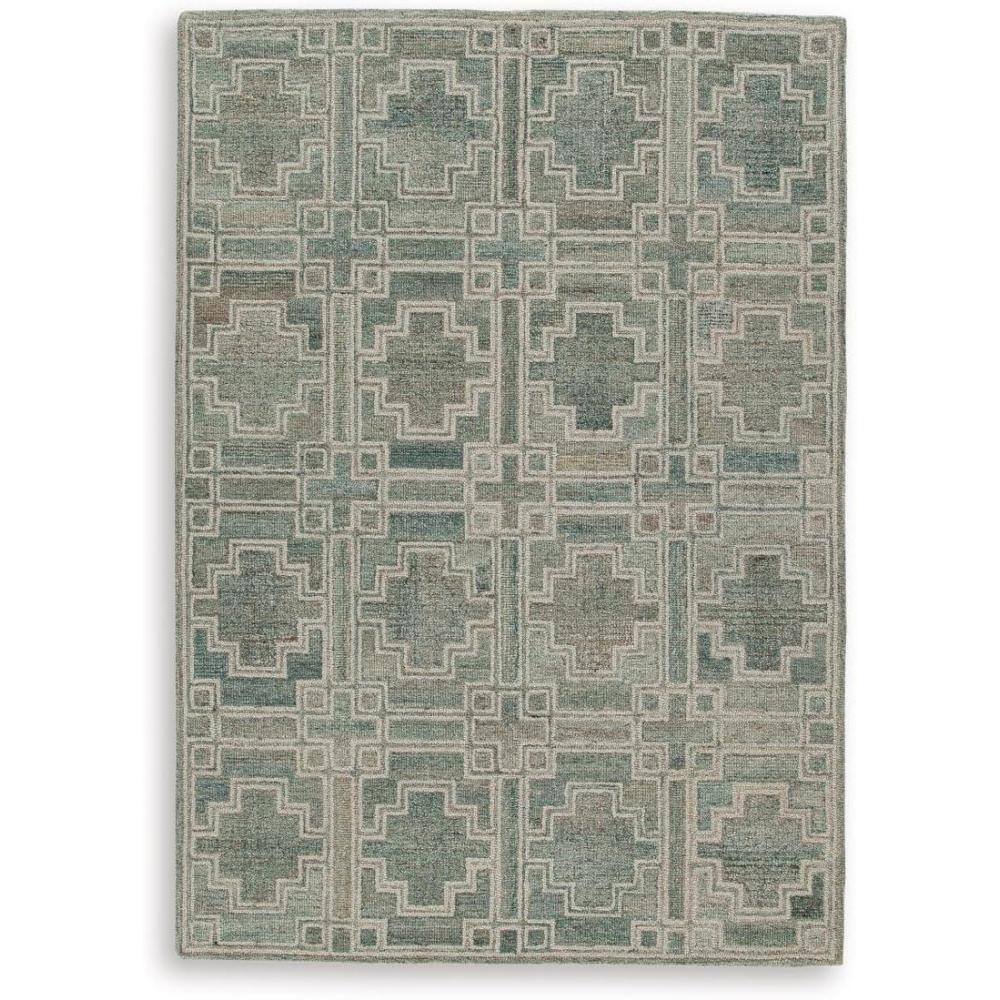 imageSignature Design by Ashley Jossland Casual Indoor Geometric Wool Blend Handmade 8 x 10 Large Rug Green amp Beige51 x 7 Rectangular