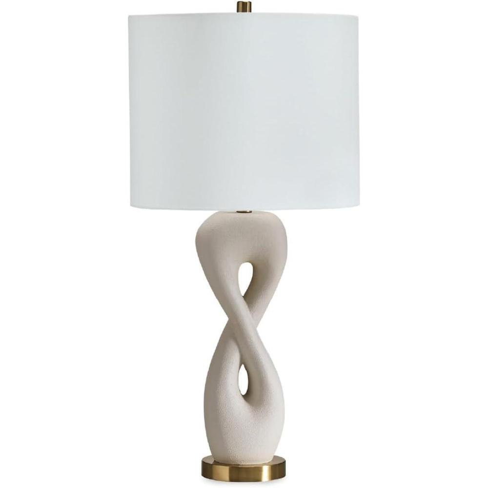 imageSignature Design by Ashley Judrich Modern Table Lamp with 3Way Switch and Drum Shade White amp Gold