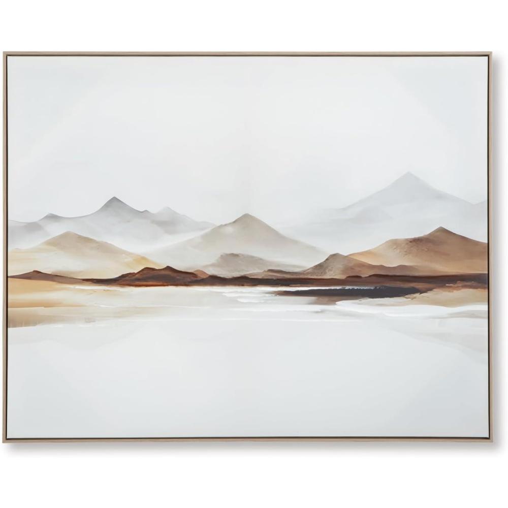 imageSignature Design by Ashley Karalen Minimalist Landscape Framed Wall Art 50 x 40 Inches White amp Light Brown