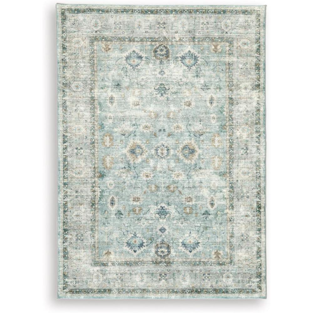 imageSignature Design by Ashley Ladstoney Classic Indoor Floral Rectangular 5 x 7 Area Rug Green amp Beige5 x 7 Rectangular